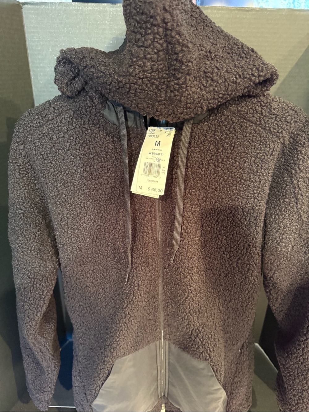 adidas women’s Black Sherpa Zip-Up Hoodie Jacket - M